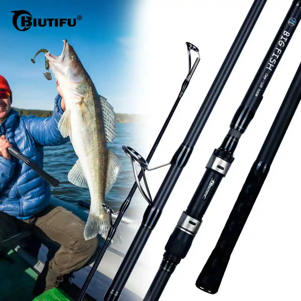 Cañas de Pescar BIUTIFU BIGFISH para Surfcasting, 3.0m 3.3m 3.6m 3.9m 4.2m 4.5m, Carbono T800, 3.5lbs, Lanzamiento desde Orilla, 40-200g, Spinning, Caña para Pesca en Roca