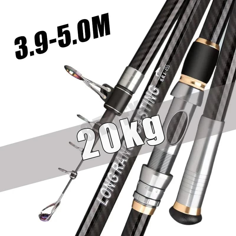 Caña de pescar telescópica 3,9 m 4,2 m 5,0 m caña de Surf de viaje potencia giratoria 20-250g lanzamiento Surfcasting caña de Baitcasting de carbono