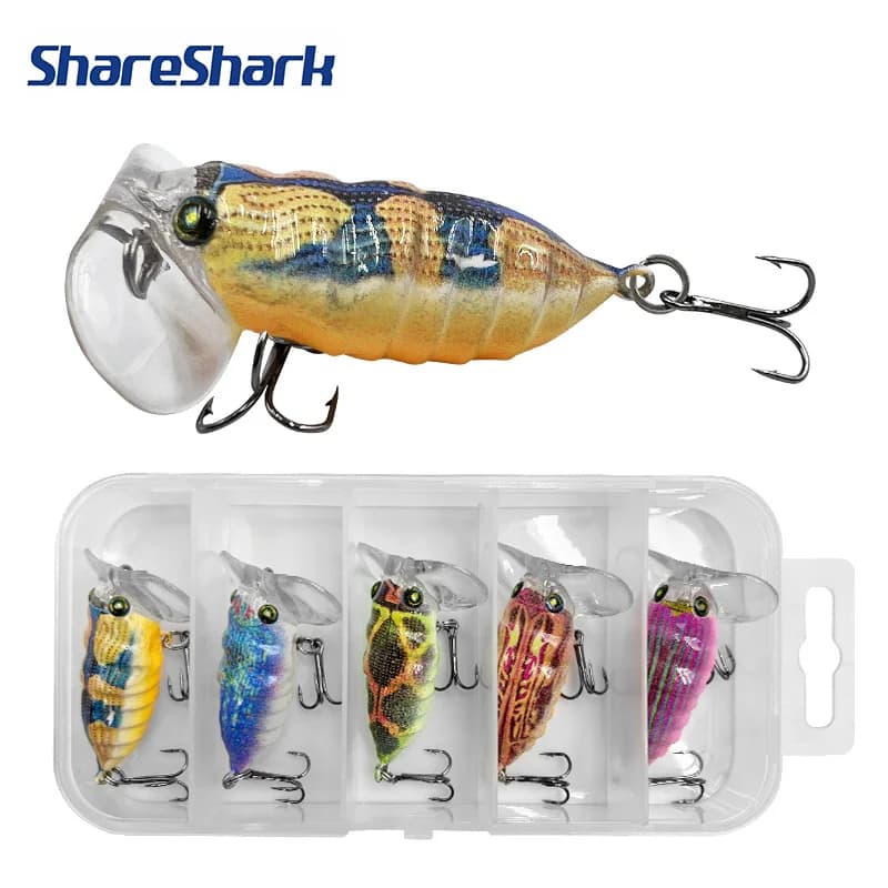 ShareShark 5 piezas/caja Señuelos de pesca flotantes de superficie tipo cigaña, señuelos biónicos duros para spinning