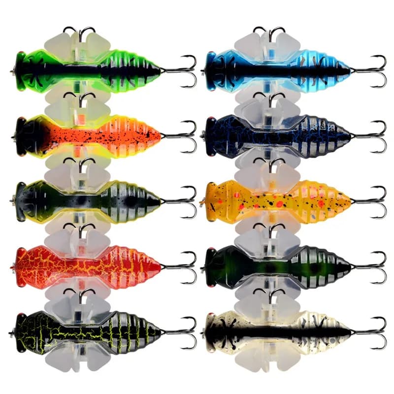 1 unidad Señuelo artificial de superficie de cuerpo duro de plástico con hélice y anzuelo triple, tipo cicada biónica, tipo minnow duro, para spinning, aparejos de pesca