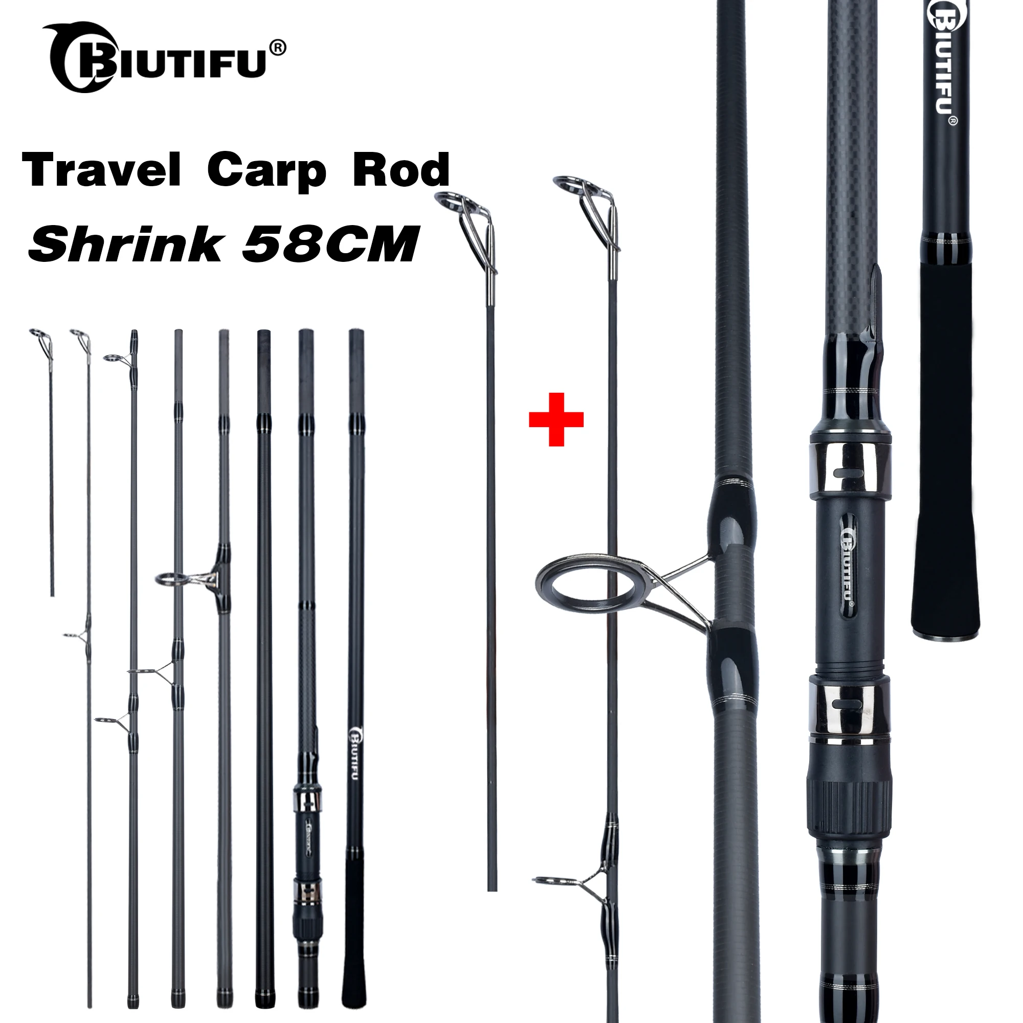 Caña de Pescar BIUTIFU de 2 Puntas, 3.5 lb, 7 Secciones, 4.2/3.6/3.0 m, Fibra de Carbono 30t