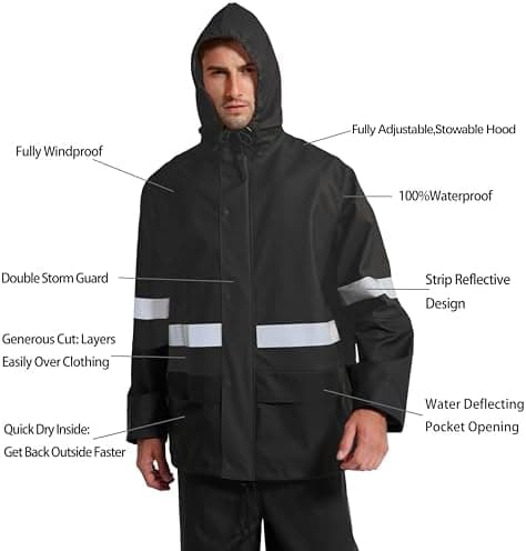Navis - Traje de Lluvia para Hombre, Resistente al Agua, con Pantalones, 3 Piezas | Conjunto de chaqueta y peto, costuras ... 6