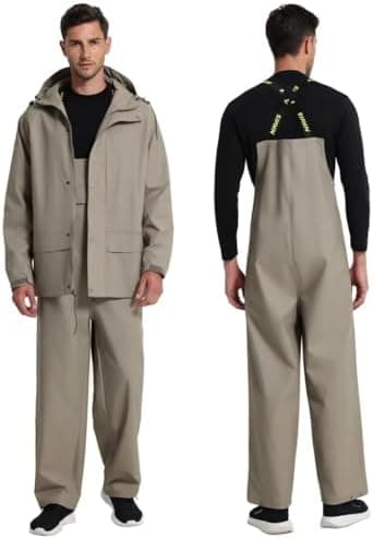 Navis Marine Traje de Lluvia Hombre Impermeable PU - Chaqueta y Peto Ajustable con Capucha Extraíble para Pesca, Construcc... 4