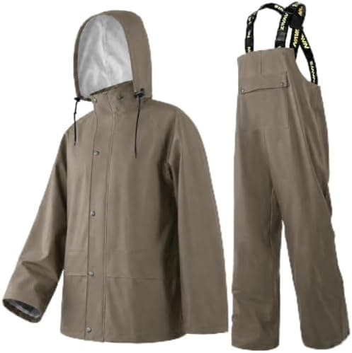 Navis Marine Traje de Lluvia Hombre Impermeable PU - Chaqueta y Peto Ajustable con Capucha Extraíble para Pesca, Construcc... 2