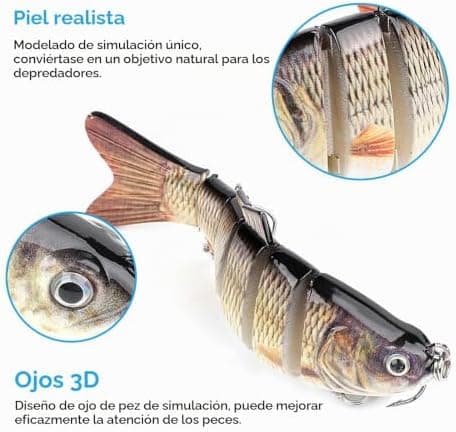 Realure Juego de 3 señuelos multiarticulados para lucio de 15 cm, 23 cm, 30 cm, con marcas de alambre, lucios, señuelos artificiales 3D, cebo de hundimiento lento, para agua dulce, agua salada, trucha 6