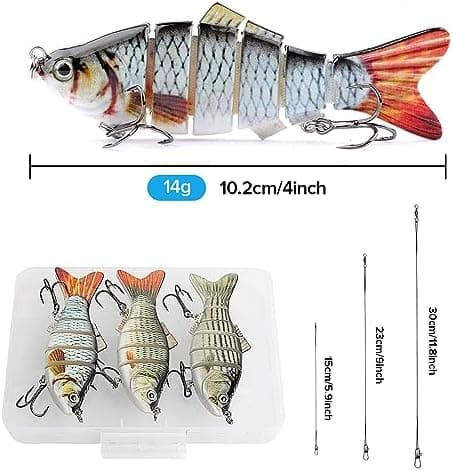 Realure Juego de 3 señuelos multiarticulados para lucio de 15 cm, 23 cm, 30 cm, con marcas de alambre, lucios, señuelos artificiales 3D, cebo de hundimiento lento, para agua dulce, agua salada, trucha 3
