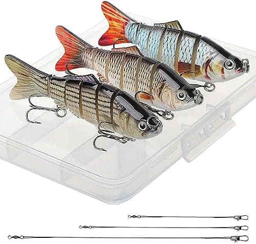 Realure Juego de 3 señuelos multiarticulados para lucio de 15 cm, 23 cm, 30 cm, con marcas de alambre, lucios, señuelos artificiales 3D, cebo de hundimiento lento, para agua dulce, agua salada, trucha 2
