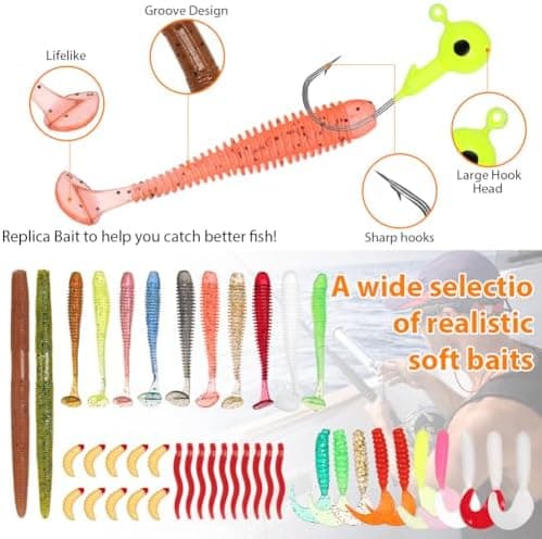 Vicloon Kits de Señuelos Pesca,Kits de Señuelos Artificiales,Kits de Señuelos Pesca Accesorios Incluye Cebos de Goma, Cebo... 5