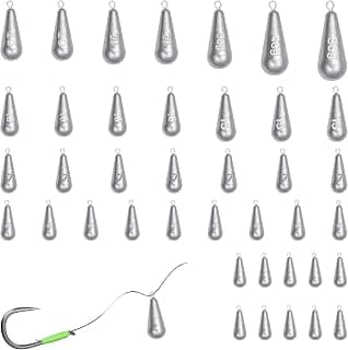 40 Pcs Plomos de Pesca de Mar, Pequeños Plomos Pesca con Eslabón Giratorio para Pescas en Aguas Profundas, Flotante y en mar (3.5g 5g 7g 10g 15g 20g 25g 30g 40g 50g)