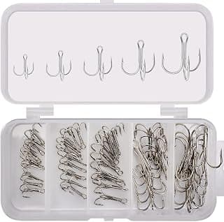 50pcs Kit de anzuelos triples de pesca - Anzuelos de acero con alto contenido de carbono Anzuelos de pesca agudos y fuertes con curvas redondas para cebos duros Pesca Plata