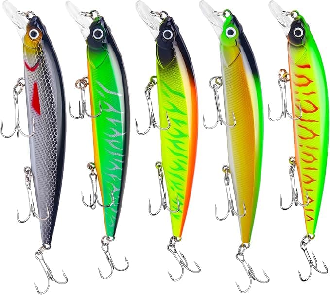 5 Piezas Señuelos de Pesca Spinning, Señuelos Artificiales para Pesca | Cebos Lucio Black Bass lubina, Cebo para Peces Depredadores, Agua Dulce y Salada