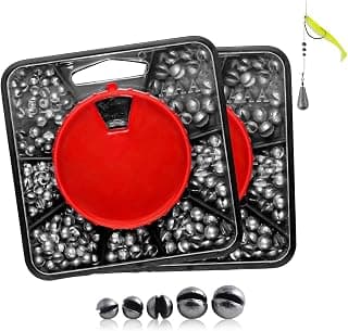 358 Piezas Pesas de Pesca, 7 Tamaños de Redondo Plomos Pesca | Plomo Peso AccesorioApto para Agua Salada y Agua Dulce Estabilizar Cebo Línea (0.2g/0.35g/0.4g/0.6g/0.8g/1g/1.5g)