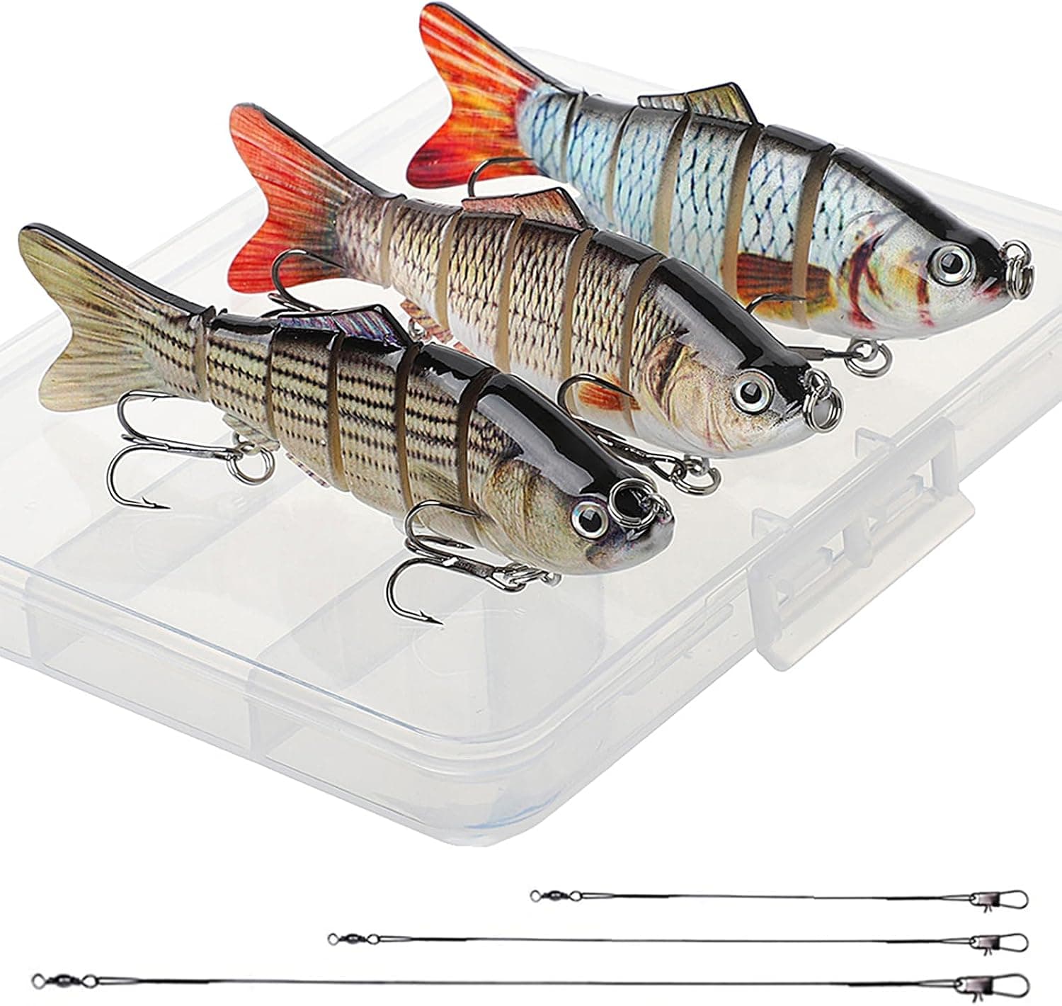 Realure Juego de 3 señuelos multiarticulados para lucio de 15 cm, 23 cm, 30 cm, con marcas de alambre, lucios, señuelos artificiales 3D, cebo de hundimiento lento, para agua dulce, agua salada, trucha