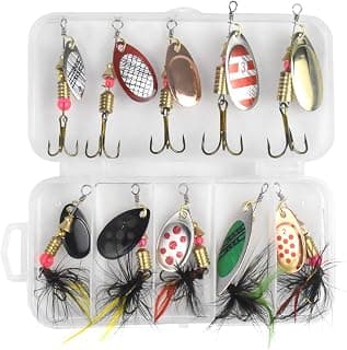 10 Piezas Señuelos Spinners Cebos Kit de Cucharilla de Pesca Artificiales para Lucio Perca Trucha