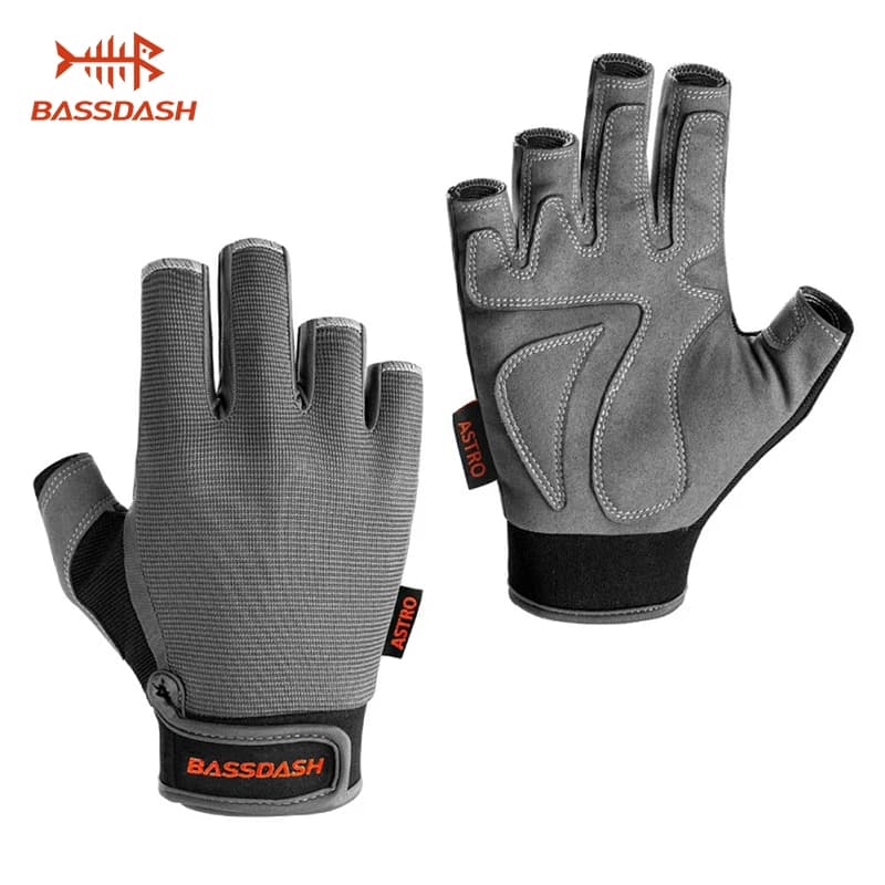Bassdash Astro Guantes de pesca con agarre seguro de alta resistencia, guantes sin dedos para hombres y mujeres para juegos, pesca, kayak, remo, vela