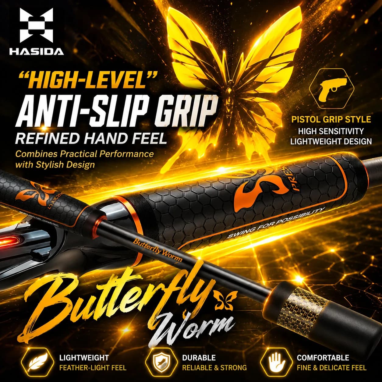 Caña de Pescar HASIDA Butterfly BFS Super Rápida para Perca y Pez Mandarín, Multiusos, de Largo Alcance, Alta Sensibilidad, para Señuelos, Spinning y Baitcasting
