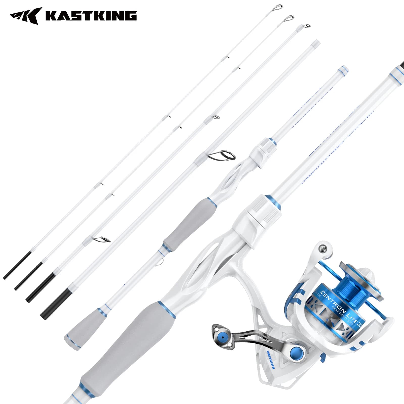 Combo de Pesca KastKing Centron Lite, Caña y Carrete de Spinning Plegables, Ligeros, de Grafito IM6, Kit Multipiezas