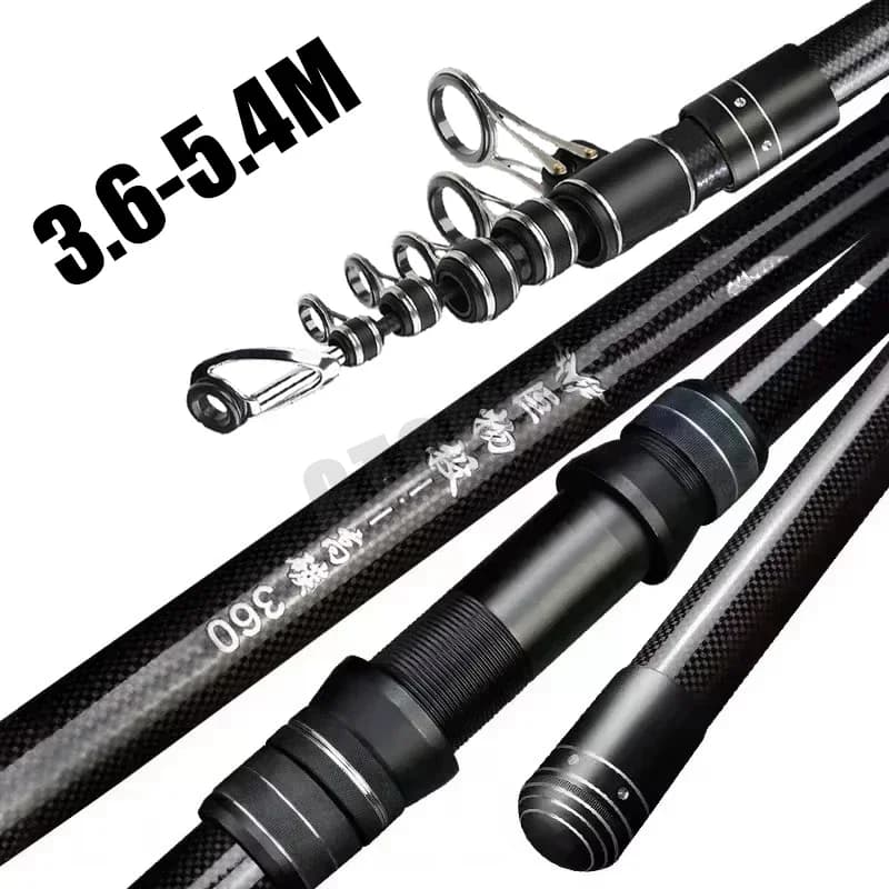 Caña de Pescar Telescópica de 3.6m, 4.5m, 5.0m, 5.4m, para Lanzamiento a Distancia, Spinning, Surfcasting, Carbono, Baitcasting, Playa y Roca