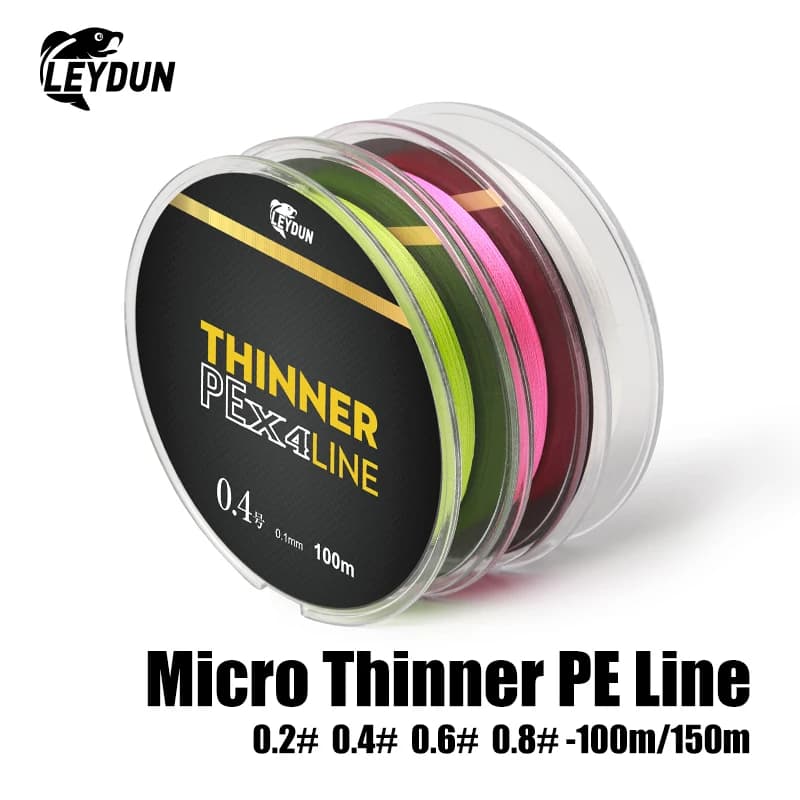 Leydun Micro hilo de pescar más fino, 100m, 150m, 4 hebras trenzadas de PE, monofilamento japonés, juego de sedal de pesca con mosca de carpa