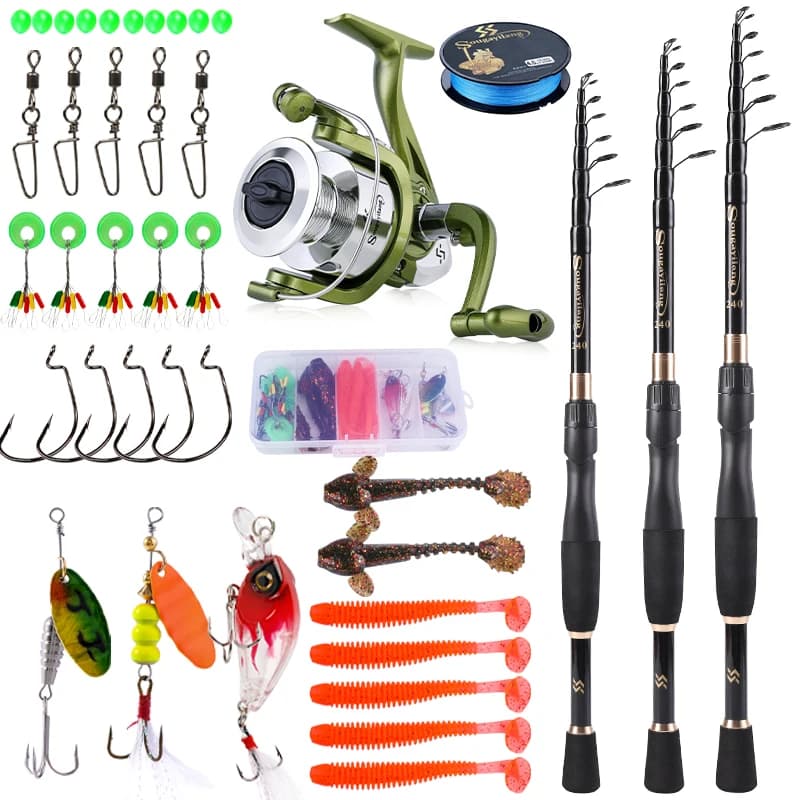 Sougayilang-Combo de pesca telescópico, caña de fibra de carbono de 1,8-2,4 m, carrete giratorio, Juego de pesca con accesorios de línea de pesca, 1000-4000 m