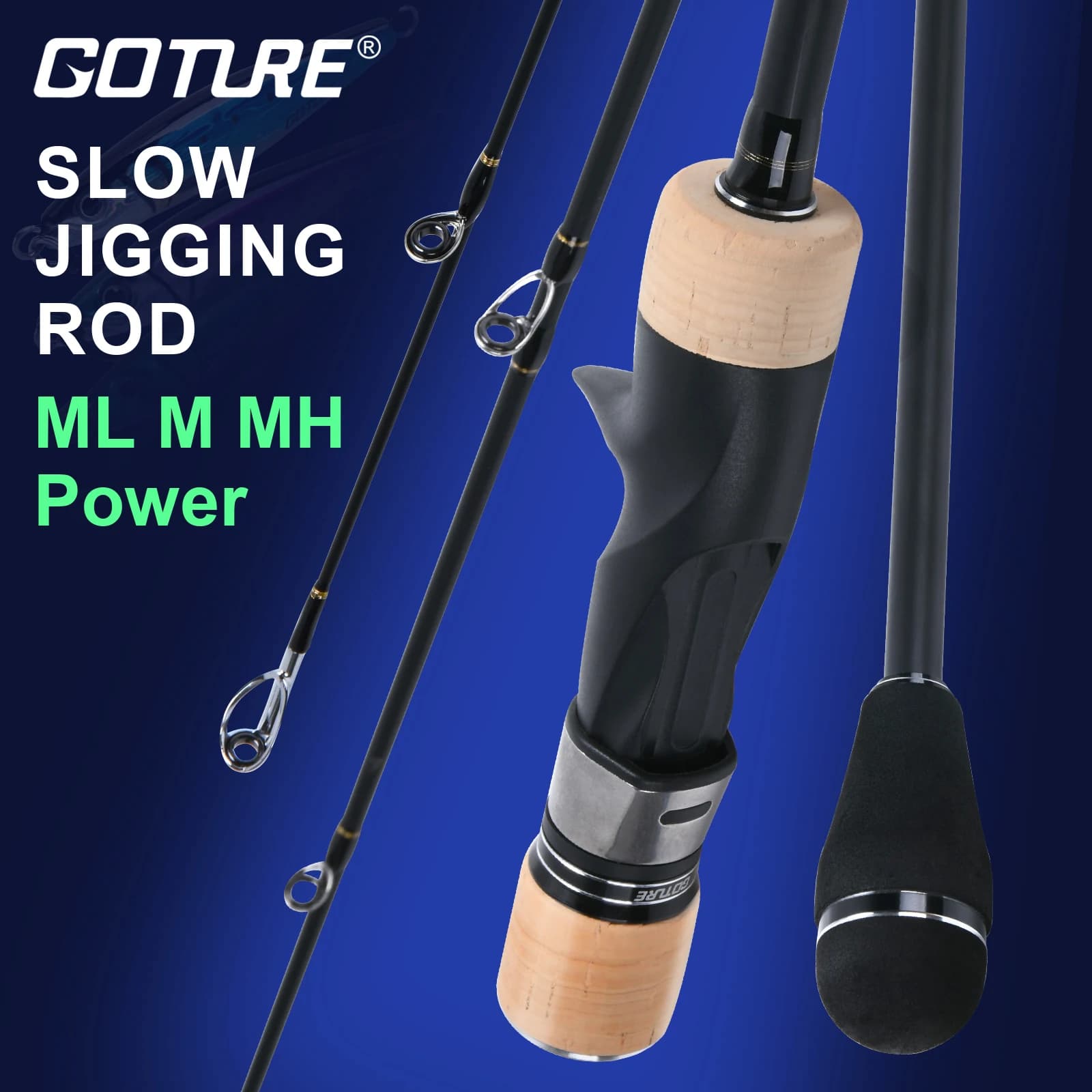 Caña de Pescar Goture de 1.89m para Pesca Lenta con Señuelos FUJI, Punta de Carbono 24T, Spinning y Casting ML/M/MH, para Pesca en Barco, Señuelo Máximo 260g, Caña de Pesca Marina