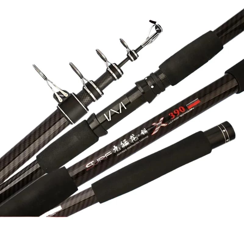Caña de pescar telescópica de 3,6 M-4,5 M, caña de pescar giratoria portátil de carbono para barco, agua salada, agua dulce, surfcasting, Baitcasting R