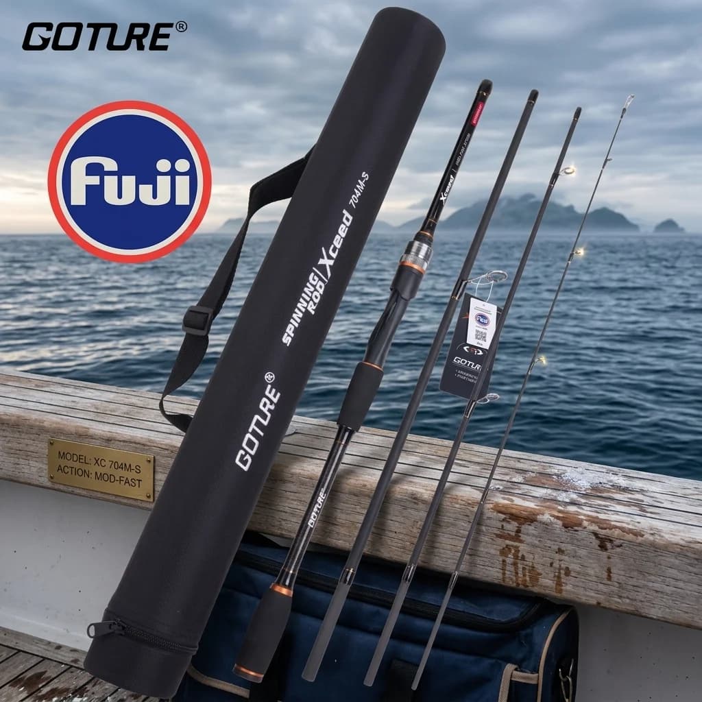 Caña de pescar Goture Xceed de 4 secciones con anillas Fuji, fibra de carbono, 1.98-3.6M, para spinning, casting y pesca de carpas.