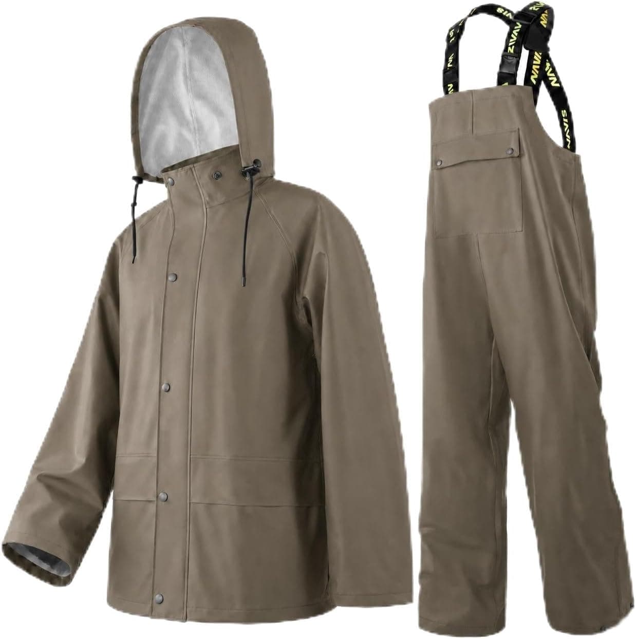 Navis Marine Traje de Lluvia Hombre Impermeable PU - Chaqueta y Peto Ajustable con Capucha Extraíble para Pesca, Construcc...