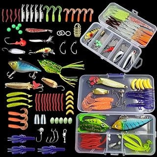 40 señuelos de pesca que incluyen crankbaits, spinnerbaits, gusanos de plástico, jigs, señuelos de superficie, caja de aparejos y más kit de señuelos de pesca, 40 piezas