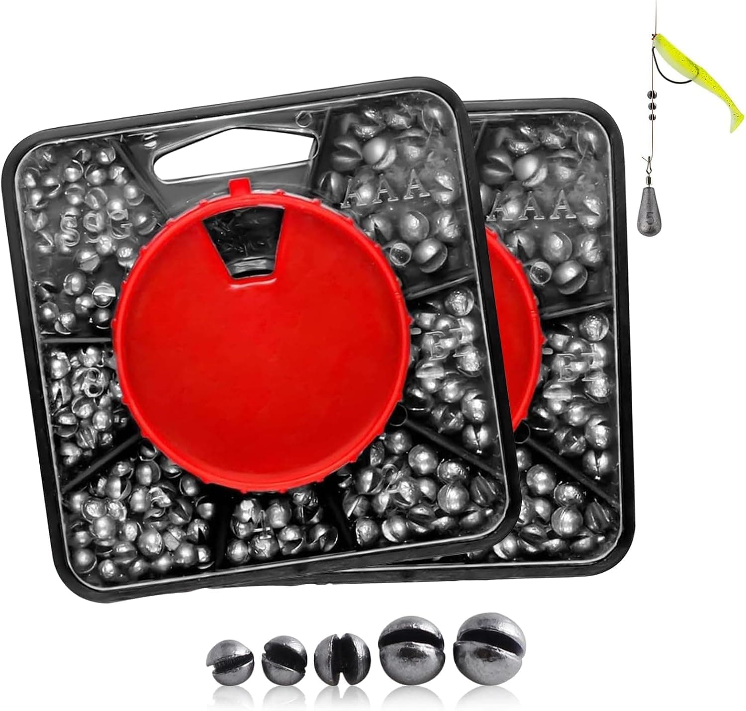 358 Piezas Pesas de Pesca, 7 Tamaños de Redondo Plomos Pesca | Plomo Peso AccesorioApto para Agua Salada y Agua Dulce Estabilizar Cebo Línea (0.2g/0.35g/0.4g/0.6g/0.8g/1g/1.5g)