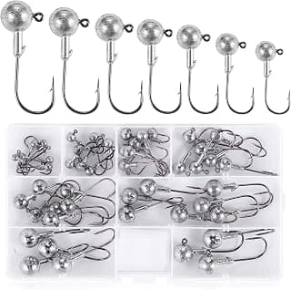 49pcs Anzuelos de Pesca mar Cabeza Plomada, Anzuelo de Plomo Afilados Anzuelos de Púas Pescado Jig Heads Gancho con Caja de Aparejos Plástico (1/2/3,5/5/7/10/14 g)