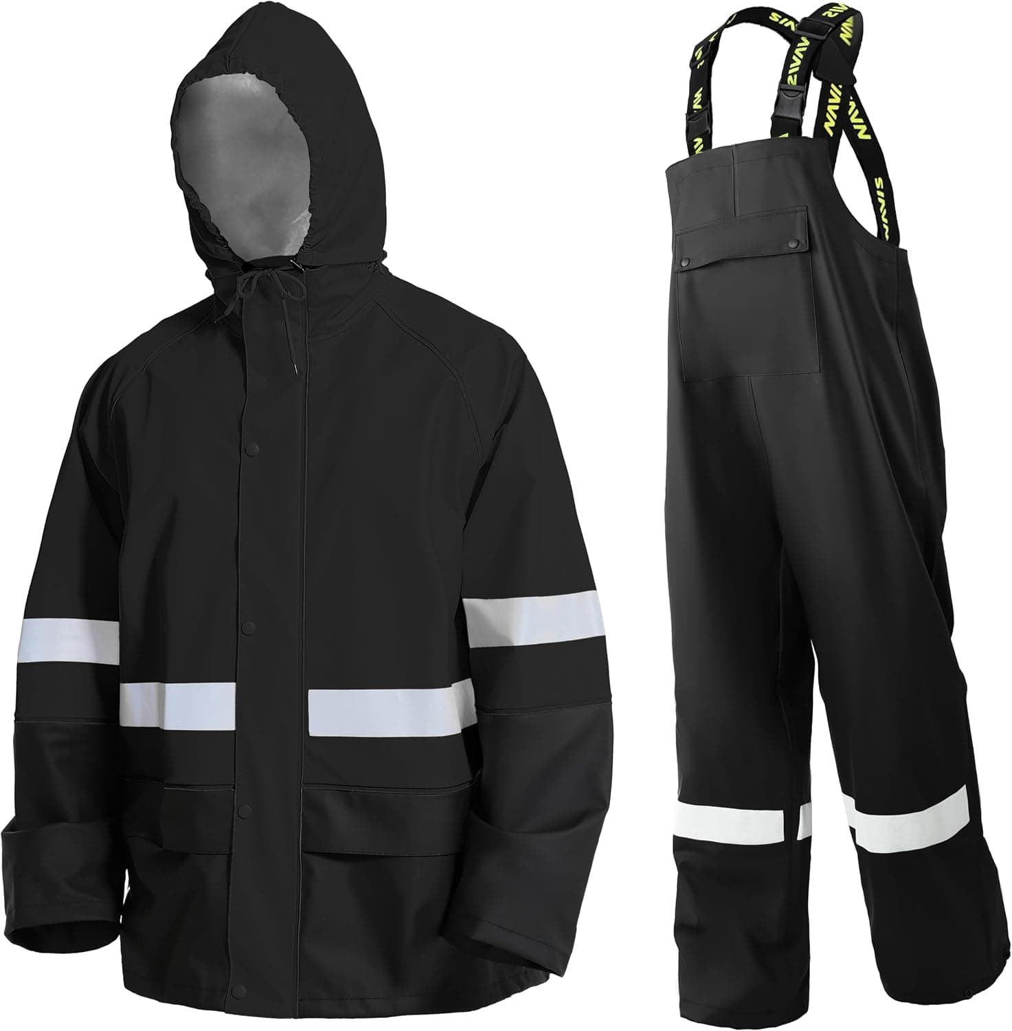 Navis - Traje de Lluvia para Hombre, Resistente al Agua, con Pantalones, 3 Piezas | Conjunto de chaqueta y peto, costuras ...