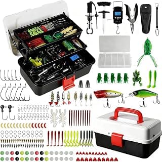 213 Piezas Kit de Pesca Completo con Caja Tackle, Ganchos, Tijeras, Cebos, Popper, Señuelos, Alicates Pesca y Accesorios Más, Cosas Pesca Compactos Portátiles para Pescadores Río, Lago, Mar