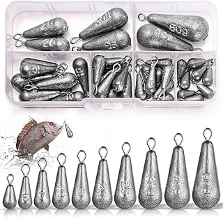 40 Piezas Pequeños Pesa de Pesca Mezclados 10 Tamaños 3.5g 5g 7g 10g 15g 20g 25g 30g 40g 50g Pesas de Plomos de Pesca de Hierro con Giratorio para Pesca en Aguas Profundas & Flotante & el Mar