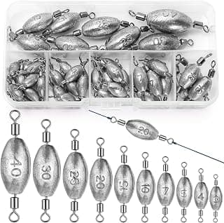 25/45 Piezas Plomos en Forma de Oliva con Giratorio para Pesca Trucha Set 6/10 Tamaños Anillos Sólidos Pesos de Pesca 3g 4g 5g 7g 8g 10g 15g 20g 25g 30g 40g Plomos de Pera Sinker